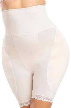 YINGKE Damen Miederpants Gepolstert Po Push Up Butt Lifter Miederhose Kontrolle Shapewear Figurformender (2XL, Hohe Beige 2) von YINGKE