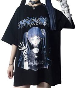 YINGKE Damen T-Shirt Harajuku Stil Kurzarm Top Y2K Mädchen Anime süßes Kawaii T-Shirt(XL, Schwarz3) von YINGKE