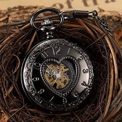 Einzigartige mechanische Taschenuhr Hohle Herzform Handaufzug Retro Steampunk Skeleton Anhänger Männer Fob Schwarze Uhr Mit Kette Geschenk Hochzeitstag Vatertag Weihnachten Geburtstagsgeschenk von YINGMUZI