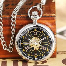 Herren- und Damenaccessoires Männer Mechanische Taschenuhr Steampunk Hexagon Blume Handaufzug Uhr Silber Fob Kettenuhr Für Herren Frauen Anhänger Hochzeitstag Vatertag Weihnachten Geburtstagsgeschenk von YINGMUZI