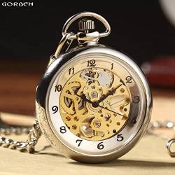 Herren- und Damenaccessoires Retro Silber Skelett Transparente Mechanische Taschenuhr für Männer Frauen FOB Kette Handaufzug Vollstahl Taschenuhr Hochzeitstag Vatertag Weihnachten Geburtstagsgeschenk von YINGMUZI