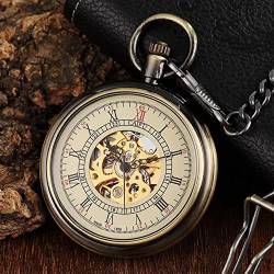 Retro Bronze Hohlskelett Steampunk Mechanische Taschenuhr Männer Einzigartige römische Zahl Zifferblatt Männliche Uhrkette Herren Taschenuhren Hochzeitstag Vatertag Weihnachten Geburtstagsgeschenk von YINGMUZI