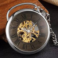 Retro Mechanische Taschenuhr Männer Handaufzug Fob Watch Kette Silber Transparent Römische Ziffern Zifferblatt Steampunk Halskette Anhänger Hochzeitstag Vatertag Weihnachten Geburtstagsgeschenk von YINGMUZI