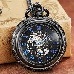 Vintage Kronen Design Geschnitzte Nummer Zifferblatt Mechanische Taschenuhr Männer Kette Einzigartige Hohl Steampunk Schwarz Mechanische Uhr Uhr Hochzeitstag Vatertag Weihnachten Geburtstagsgeschenk von YINGMUZI