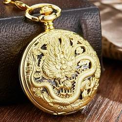 YINGMUZI Golden Dragon Mechanische Fob Clock Phoenix Hohlskulptur Mechanische Skelett Taschenuhren Männer Kette Hochzeitsgeschenke Hochzeitstag Vatertag Weihnachten Geburtstagsgeschenk von YINGMUZI