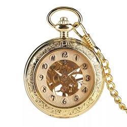 YINGMUZI Retro Gold Mechanische Taschenuhr Handaufzug Transparent Skelett Anhänger Uhr für Männer Luxus Taschenuhr Geschenke Unisex Hochzeitstag Vatertag Weihnachten Geburtstagsgeschenk von YINGMUZI