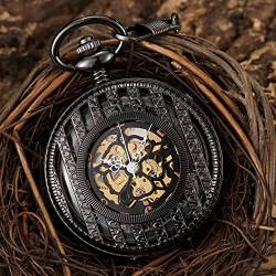 YINGMUZI Schwarze mechanische Taschenuhr Handaufzug Hohl Steampunk Skeleton Fob Uhren Kette Halskette Anhänger Für Männer Frauen Hochzeitstag Vatertag Weihnachten Geburtstagsgeschenk von YINGMUZI