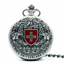 YINGMUZI Schweiz Rotes Kreuz Hohl Handaufzug Mechanische Taschenuhr Klassische Männer Frauen Taschenuhr für Geburtstagsgeschenk Hochzeitstag Vatertag Weihnachten Geburtstagsgeschenk von YINGMUZI