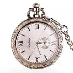 YINGMUZI Silber Kleine Sekunden Design Mechanische Taschenuhren Retro Steam Handaufzug Steampunk Vintage Taschenuhr für Männer Frauen Hochzeitstag Vatertag Weihnachten Geburtstagsgeschenk von YINGMUZI