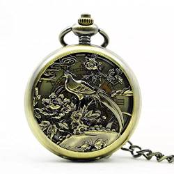 YINGMUZI Vintage Bronze Vogel Schnitzerei Hohle einzelne offene mechanische Taschenuhr römische Ziffer Steampunk Männer und Frauen Geschenke Hochzeitstag Vatertag Weihnachten Geburtstagsgeschenk von YINGMUZI