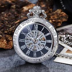 YINGMUZI Vintage Mechanische Taschenuhren Römische Ziffern Handaufzug Luxus Skeleton Steampunk Fob Uhr mit Kette Männer Frauen Collectio Hochzeitstag Vatertag Weihnachten Geburtstagsgeschenk von YINGMUZI