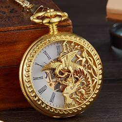 YINGMUZI Vintage Phoenix Bird Laser Gravierte Mechanische Taschenuhr Tier Kette Halskette Handaufzug Männer Fob Uhren Doppelgehäuse Uhr Hochzeitstag Vatertag Weihnachten Geburtstagsgeschenk von YINGMUZI