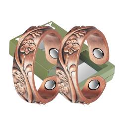 YINOX (2er-Pack) 99,9% reines Kupfer Ringe Sets für Damen Frauen Frauen Antik Blumen Design Einstellbare Gesundheit mit jeweils 3 Magneten von YINOX