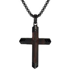 YINOX Kreuz-Halskette aus Edelstahl für Männer und Frauen, eine Kombination aus natürlichem Ebenholz und Edelstahl, die schwarze Halskette zeigt Glauben und Geschmack von YINOX