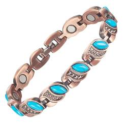 YINOX Kupfer-Magnetarmband – natürlicher blauer Türkis-Edelstein-Armreif mit Magneten – magnetisches Kupferarmband für Schwester, Ehefrau, Mutter, Geschenk für Damen (18,5 cm) von YINOX