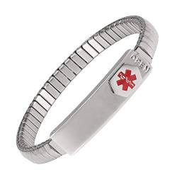 YINOX Medical Alert Armband für Damen ID Armreif Elastic Edelstahl Armband Personalisiert(7.1'')(Silber-Damen) von YINOX