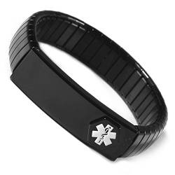 YINOX Medical Alert Armband für Männer Damen ID Armreif Elastic Edelstahl Armband personalisiert(6.7/7.1/7.5'')(Silber & Gold) (Black, 19) von YINOX