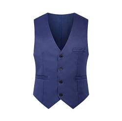 Herren-Anzug Slim Fit Weste, einfarbig, einreihig, britische Business-Weste, männliche Hochzeitsweste, marineblau, L von YIOLEAMP