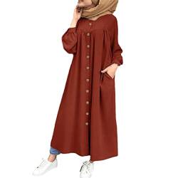 YIOLEAMP Frauen Ramadan Muslim Kaftan Marocain Lange Robe Abaya, Dubai Türkei Hijab Kleid Vestido De Mujer Übergröße, Orange, 48 von YIOLEAMP