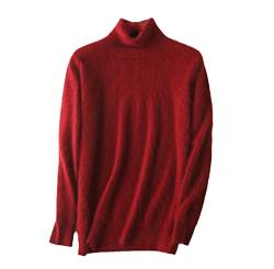 YIOLEAMP Herren-Pullover aus 100 % Kaschmir, Rollkragen, koreanischer Winter, gestrickt, warm, dicke Wolle, burgunderrot, Large von YIOLEAMP