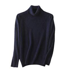 YIOLEAMP Herren-Pullover aus 100 % Kaschmir, Rollkragen, koreanischer Winter, gestrickt, warm, dicke Wolle, dunkelblau, Large von YIOLEAMP