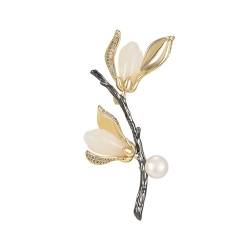 Elegante Magnolien-Blumen-Brosche for Frauen, Hochzeit, Party, handgefertigt, Zirkon, Perle, Blume, Anstecknadel, Kleid, Anzug, Zubehör von YIORYO