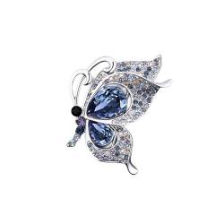 Kristall-Schmetterlings-Brosche – bunt glänzende Kristall-Brosche, Dekoration, Geschenk for Frauen und Mädchen (Grey : Blue, Size : OneSize) von YIORYO