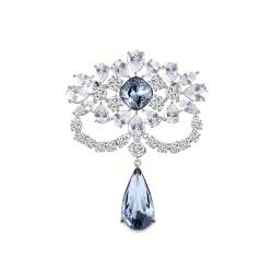 Vintage Hochzeit Braut große blaue Kristall Strass Tropfen Brosche Pin for Frauen (Grey : Blue, Size : OneSize) von YIORYO