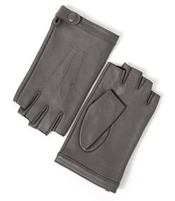 YISEVEN Damen Fingerlose Schaffell Lederhandschuhe Halbfinger Autofahrer-Handschuhe Winter Leder Geschenke, Grau M von YISEVEN