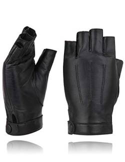 YISEVEN Damen Fingerlose Schaffell Lederhandschuhe Halbfinger Autofahrer-Handschuhe Winter Leder Geschenke, schwarz L von YISEVEN