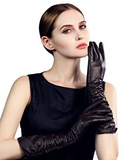 YISEVEN Damen Handschuhe Lang Lederhandschuhe Touchscreen Lammfelll mit Wolle Gefütterte Warm Elegant Leder Damenhandschuhe Winterhandschuhe Luxus Abendhandschuhe Geschenke, Braun Klein/6.5" von YISEVEN