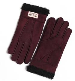 YISEVEN Damen Lammfell Handschuhe Shearling Dickehandschuhe Lederhandschuhe Gefüttert Lammfellhandschuhe Leder Fingerhandschuhe Fell Damenhandschuhe Fellhandschuhe, Wein rotes Wildleder M von YISEVEN