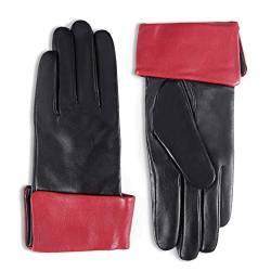 YISEVEN Damen Leder Handschuhe Touchscreen Lederhandschuhe Gefüttert Frauen Elegant Lammfell Schaffell Wolle Futter Damenhanschuhehandschuhe Fingerhandschuhe Geschenke,Schwarz Rot Groß/7.5" von YISEVEN