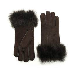 YISEVEN Damen Shearling Lederhandschuhe mit Gefüttert Winter Lammfell Leder Autofahrer Handschuhe Geschenke, Dunkelbraun S von YISEVEN