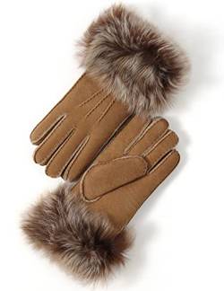 YISEVEN Damen Shearling Lederhandschuhe mit Gefüttert Winter Lammfell Leder Autofahrer Handschuhe Geschenke, Kamel-B2 M von YISEVEN