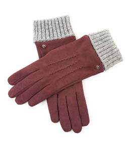 YISEVEN Damen Winter Handschuhe aus Echtem Schaffell Leder Lederhandschuhe mit Warm Gefüttert Winterhandschuhe Damenhandschuhe Geschenke, Weinrot S/6.5" von YISEVEN