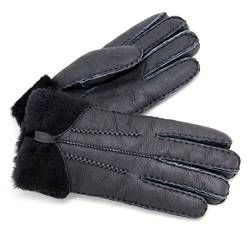 YISEVEN Damen Winter Handschuhe aus echtem Lammfell Leder handschuhe mit warm gefüttert, Gr.-M (7-7.5 Zoll),Navy Blue von YISEVEN