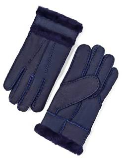 YISEVEN Damen Winter Lammfell Shearling Lederhandschuhe Wollgefütterte Pelzmanschetten Sherpa Merino dickes weiches warmes Fellfutter für FahrGeschenke bei kaltem Wetter, Navy blau M von YISEVEN