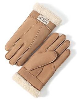 YISEVEN Damen Winter Schaffell Lammfell Lederhandschuhe Fäustlinge Wollbündchen Fahren Beheizt Warm Dicker Pelz Sherpa Gefüttert Merino Weiches Wollfutter Furrys Geschenke, Rissiges Orange L von YISEVEN