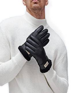 YISEVEN Herren Lammfell Leder Handschuhe Shearling Männer Winter Auto Chic Dicke Fell Gefüttert Lederhandschuhe Fellhandschuhe Fingerhandschuhe Winterhandschuhe Herrenhandschuhe Geschenke, Schwarz M von YISEVEN