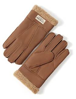 YISEVEN Herren Winter Lammfell Schaffell Lederhandschuhe Warmer Pelzmanschette Dicke Wolle Gefüttert und Robust Beheizt für Winter Kaltes Wetter Kleid Fahrarbeit Geschenke, Kamel M von YISEVEN