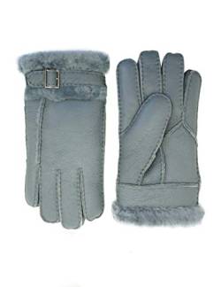 YISEVEN Herren Winterhandschuhe Leder Gefüttert mite Lammfell Männer Handschuhe lederhandschuhe Lammfellfutter Fingerhandschuhe Dicke Fellhandschuhe Motorrad Shearling Geschenke, Grau M von YISEVEN