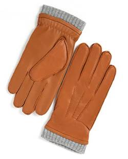 YISEVEN Winter Herren Dreipunkt Warme Schaffell Lederhandschuhe Kaschmir Gefüttert Klassischer Urbaner Stil Echtes Lammfell Für Kleid Fahren Motorrad Arbeit Geschenke, Cognac 9,5"/L von YISEVEN