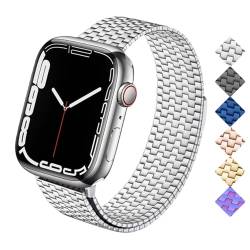 YISIWERA Compatible for Apple Watch Ultra Band/Apple Watch Ultra 2 Band 38mm 40mm 41mm Women Stainless Steel Loop Magnetic Clasp for iWatch Series 9 8 7 6 5 4 3 2 1 (38mm/40mm/41mm, Silber) von YISIWERA