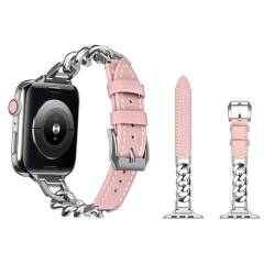 YISIWERA Kompatibel mit Apple Watch Armband 38mm 40mm 41mm Kette Echtes Lederband Ersatzarmband Damen Armbands für iWatch SE 2 SE Series 9 8 7 6 5 4 3 2 1 Rosa von YISIWERA