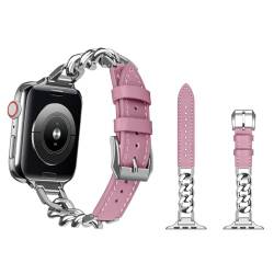 YISIWERA Kompatibel mit Apple Watch Armband 42mm 44mm 45mm 49mmKette Echtes Lederband Ersatzarmband Damen Armbands Rouge für Apple Watch Series 9/8/SE/7/6/5/4/3/2/1/Ultra von YISIWERA