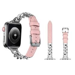 YISIWERA Kompatibel mit Apple Watch Armband 42mm 44mm 45mm 49mmKette Echtes Lederband Ersatzarmband Damen Armbands für iWatch SE 2 SE Series 9 8 7 6 5 4 3 2 1 Rosa von YISIWERA