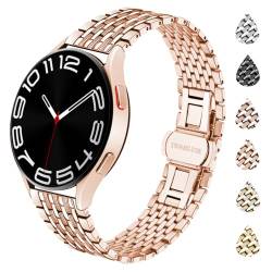 YISIWERA Kompatibel mit Galaxy Watch 6 Band Samsung Galaxy Watch 5/4 Armbands 43mm 47mm 42mm 46mm Quick Release Mesh Roségold Metall Uhrenarmband für Männer Damen von YISIWERA