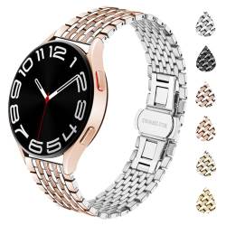 YISIWERA Kompatibel mit Samsung Galaxy Watch 6/5/5 Pro/4 40mm 42mm 44mm 46mm 43mm 47mm Armband 20mm Mesh Metall Uhrenarmband für Männer Damen Roségold-Silber von YISIWERA