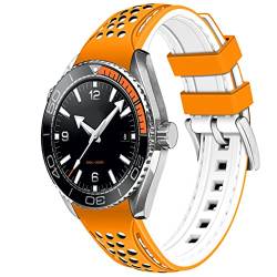 YISIWERA Langlebig Rallye-Rennen Zweifarbig 20mm Orange oben-Weiß unten gebogene Enden Kautschuk-Silikon-Uhrenarmbänder Universal Stitch Uhrenarmband für Männer Frauen Edelstahlschnalle von YISIWERA